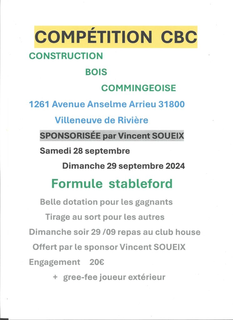 Compétition CBC des 28 et 29 septembre